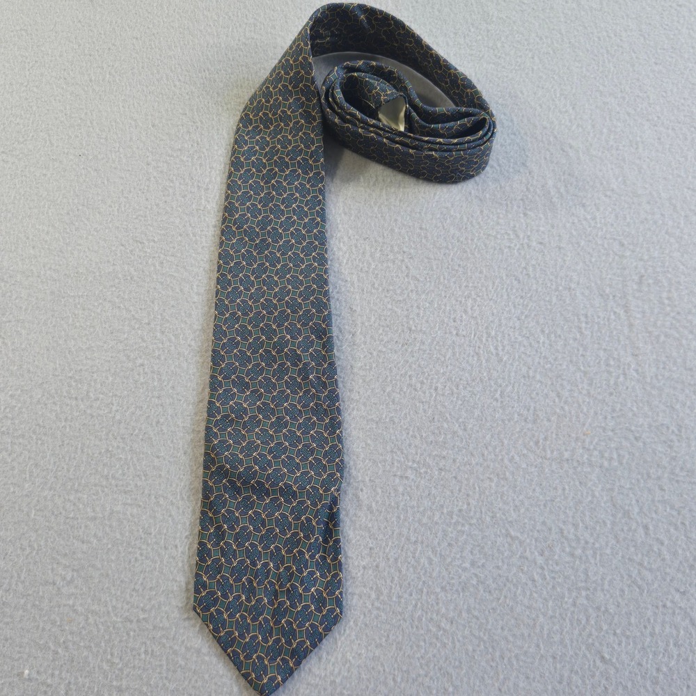 Brooks Brothers Tie Mens OS Blue Green Gold Geometric Silk Chain Link USA Made